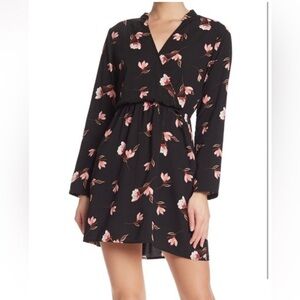 NORDSTROM floral wrap style chiffon winter floral long sleeve dress medium